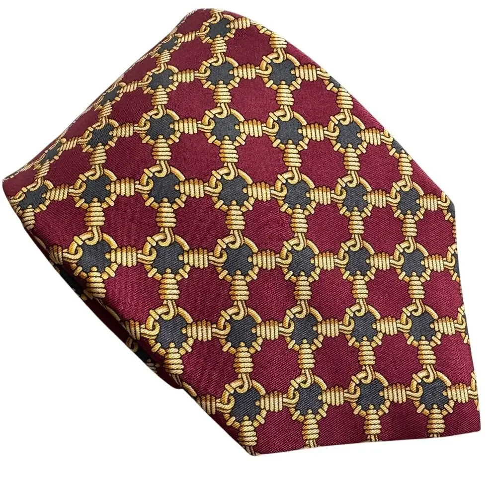 Robert Stock vintage 100% silk handcrafted nautical rope porthole print tie 4” w